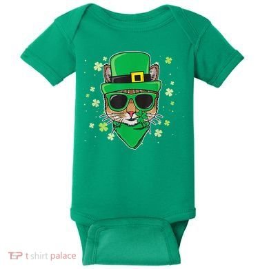 Cat St Patricks Day Leprechaun Shamrock Irish Catrick's Baby Bodysuit