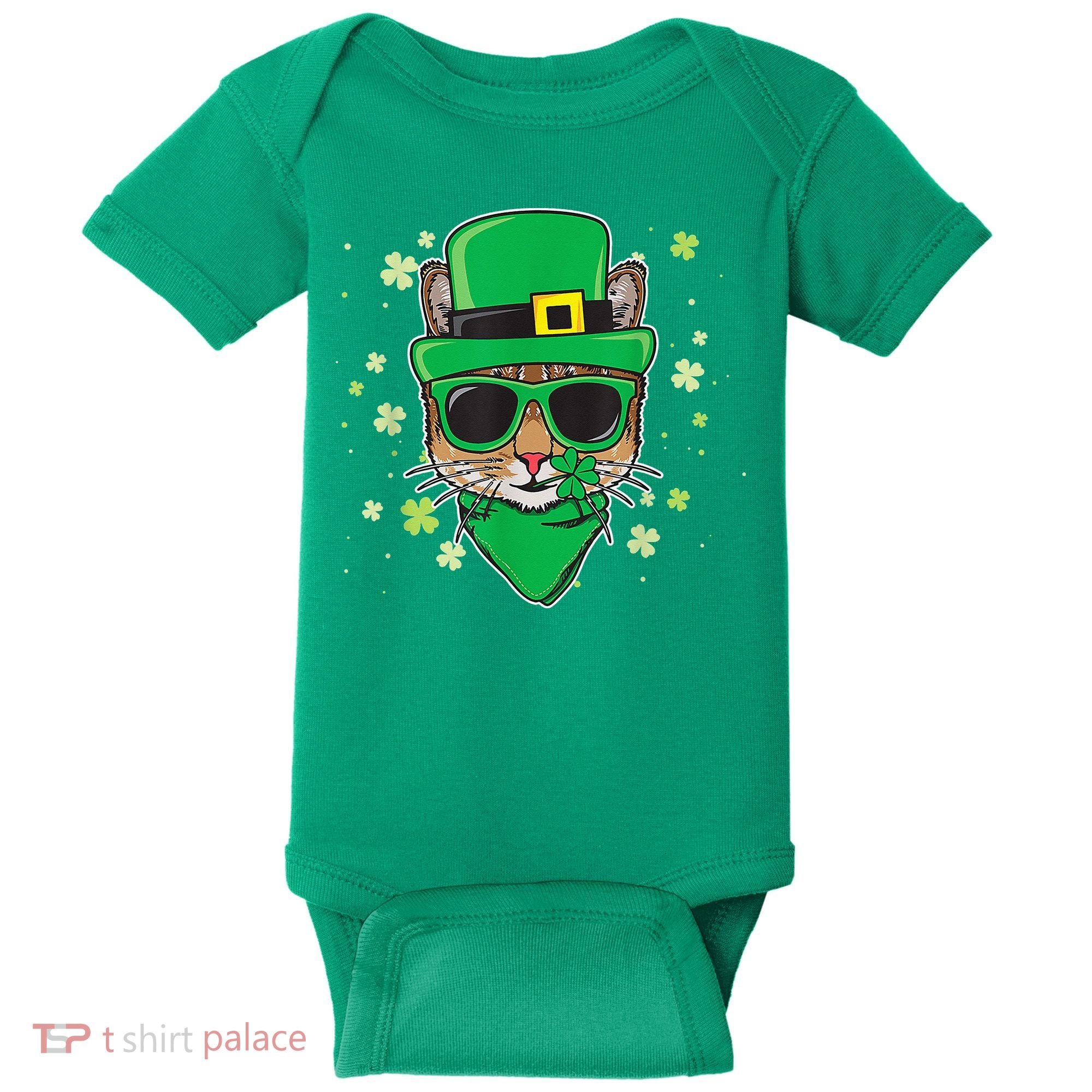 Cat St Patricks Day Leprechaun Shamrock Irish Catrick's Baby Bodysuit