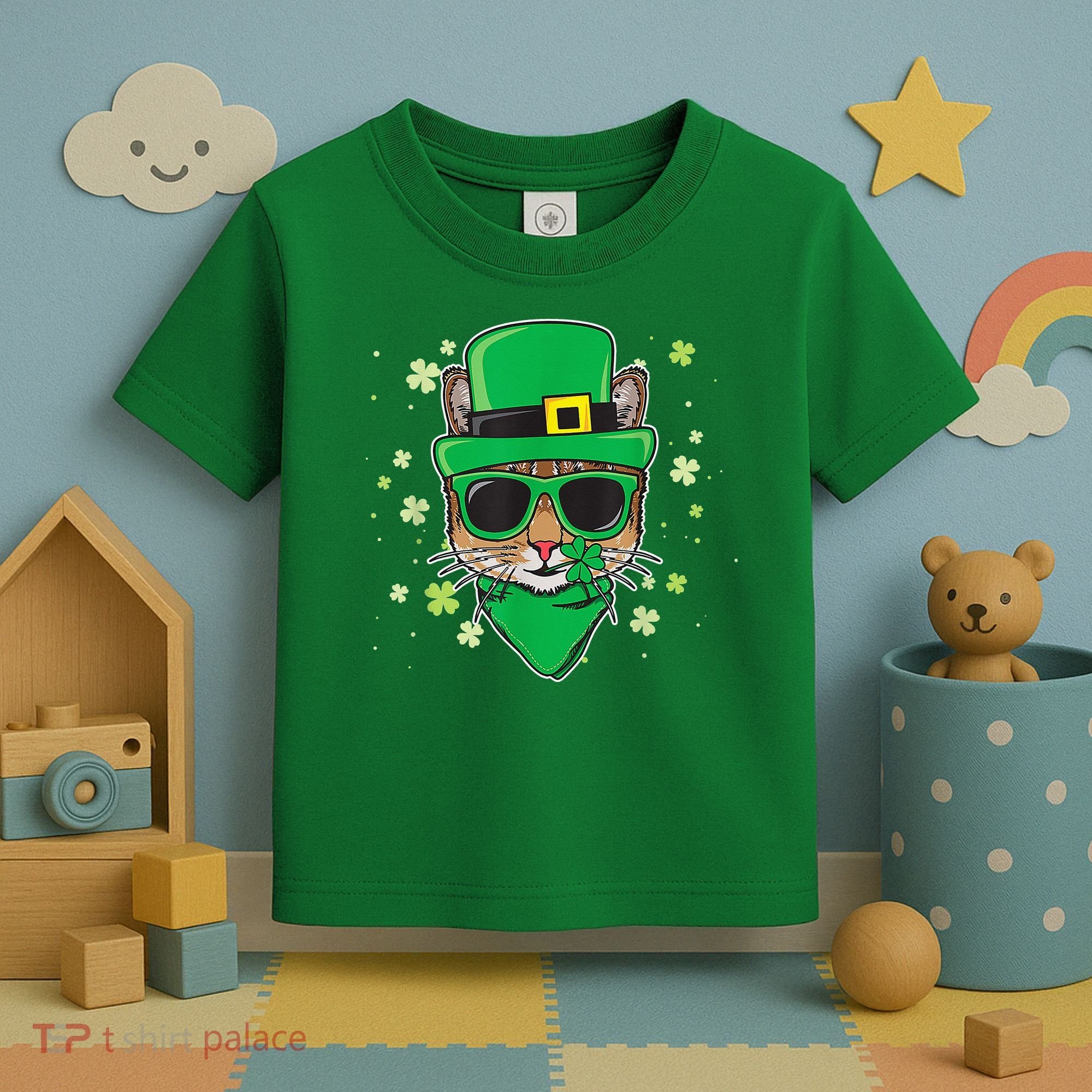 Cat St Patricks Day Leprechaun Shamrock Irish Catrick's Toddler T-Shirt