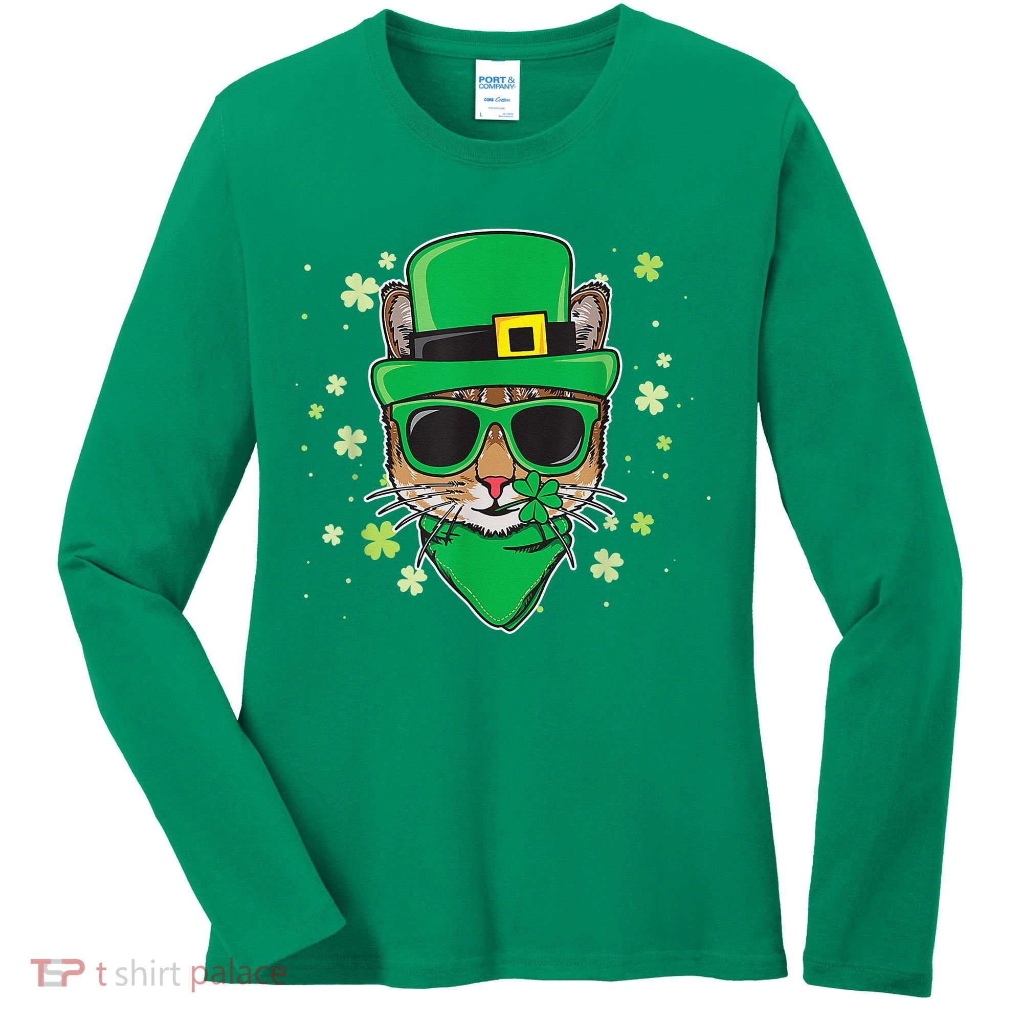 Cat St Patricks Day Leprechaun Shamrock Irish Catrick's Women's Long Sleeve Shirt