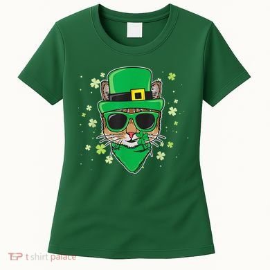 Cat St Patricks Day Leprechaun Shamrock Irish Catrick's Women's T-Shirt