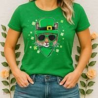 Cat St Patricks Day Leprechaun Shamrock Irish Catrick's Women's T-Shirt thumb 2