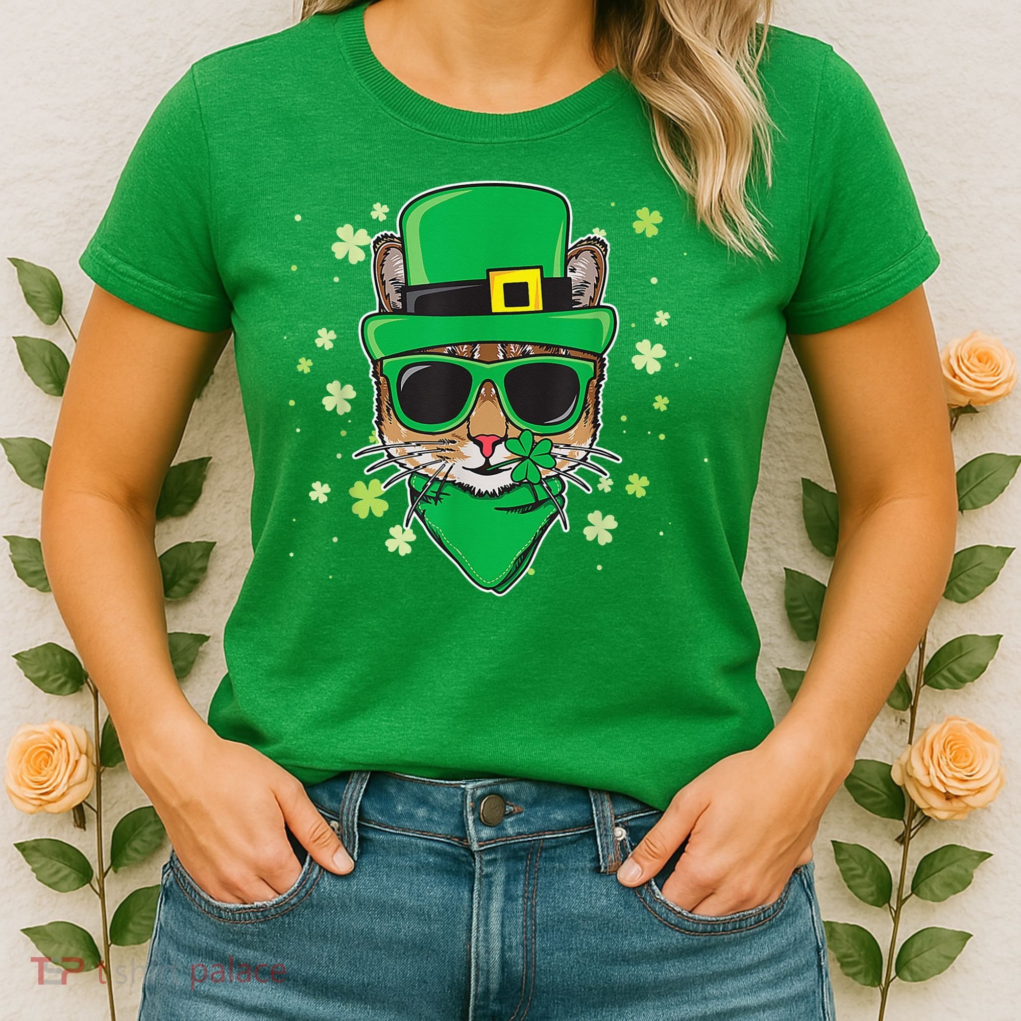 Cat St Patricks Day Leprechaun Shamrock Irish Catrick's Women's T-Shirt