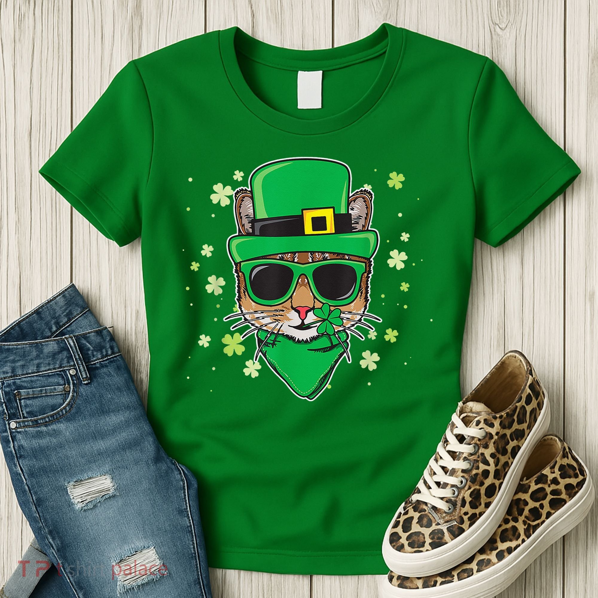 Cat St Patricks Day Leprechaun Shamrock Irish Catrick's Women's T-Shirt