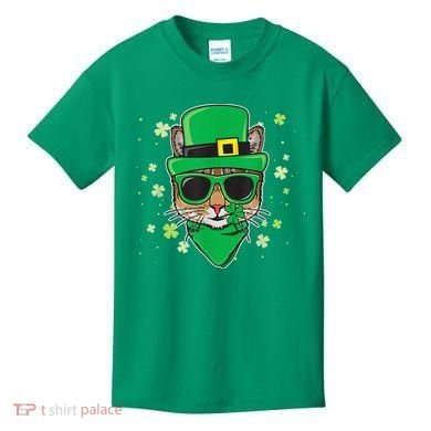 Cat St Patricks Day Leprechaun Shamrock Irish Catrick's Kids T-Shirt