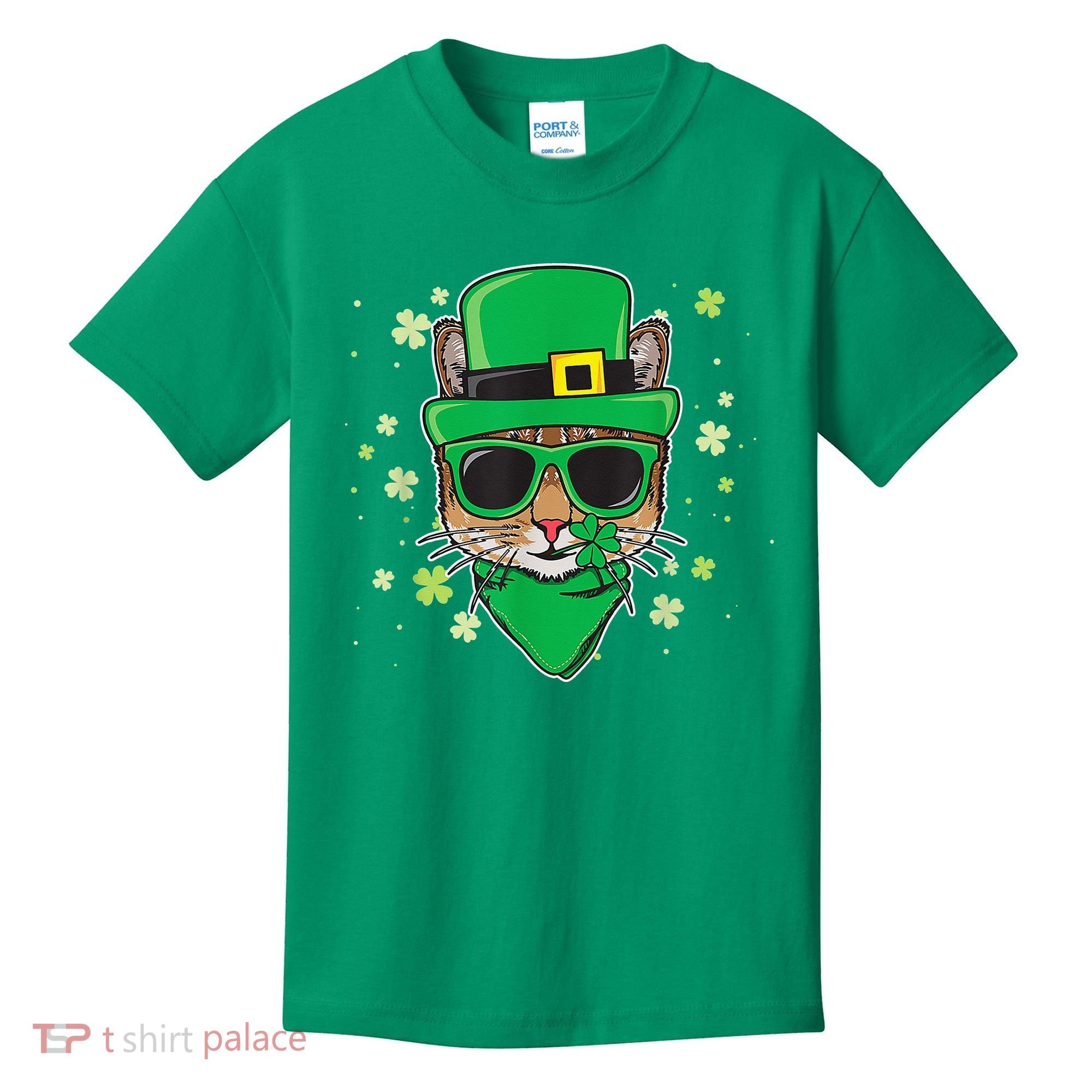 Cat St Patricks Day Leprechaun Shamrock Irish Catrick's Kids T-Shirt