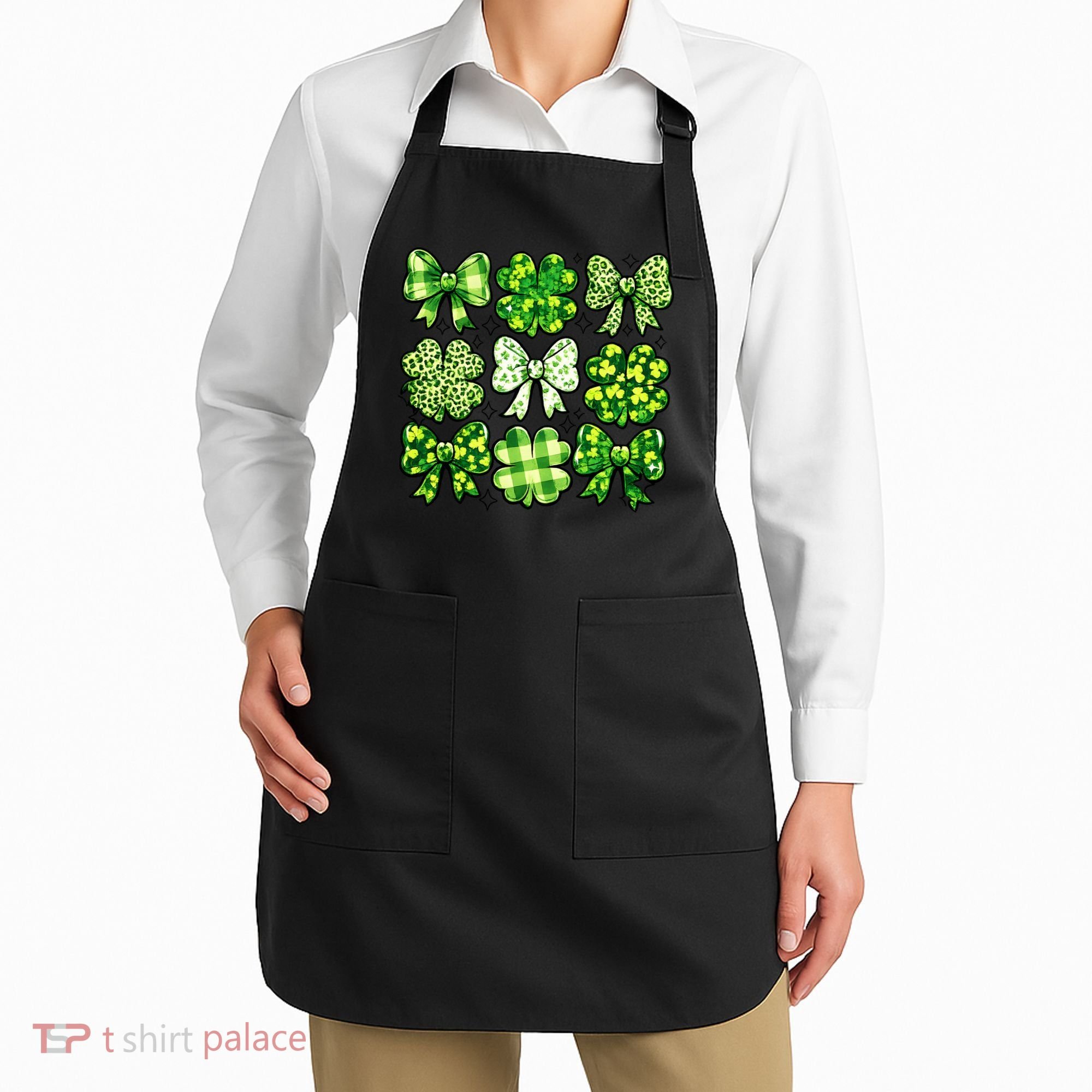 Cute St Patricks Day Bow Coquette Saint Paddys Apron