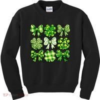 Cute St Patricks Day Bow Coquette Saint Paddys Kids Sweatshirt thumb 0