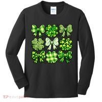 Cute St Patricks Day Bow Coquette Saint Paddys Kids Long Sleeve Shirt thumb 0