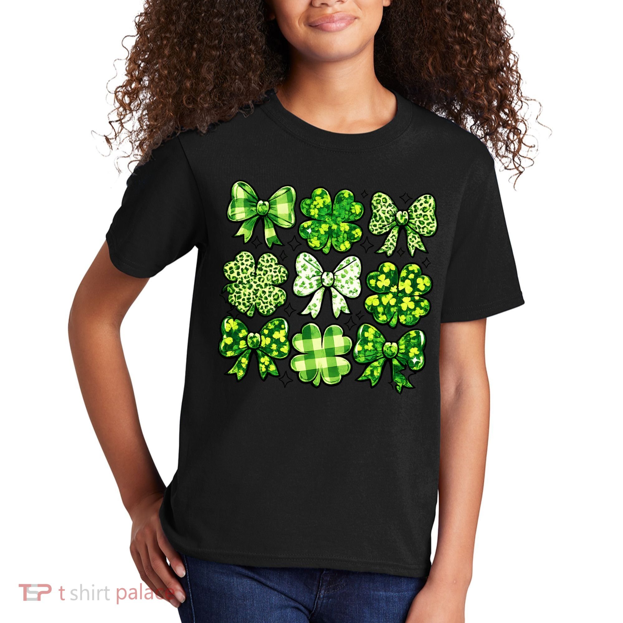 Cute St Patricks Day Bow Coquette Saint Paddys Kids T-Shirt