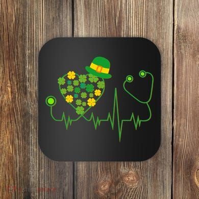 Cute St Patricks Day Lucky Shamrock Clover Stethoscope Coaster
