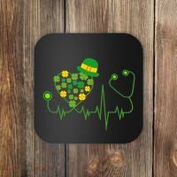 Cute St Patricks Day Lucky Shamrock Clover Stethoscope Coaster thumb 0