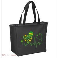 Cute St Patricks Day Lucky Shamrock Clover Stethoscope Tote Bag thumb 2