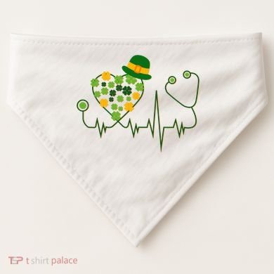 Cute St Patricks Day Lucky Shamrock Clover Stethoscope USA-Made Doggie Bandana