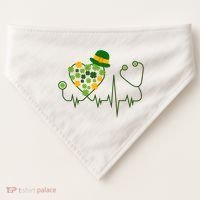 Cute St Patricks Day Lucky Shamrock Clover Stethoscope USA-Made Doggie Bandana thumb 0