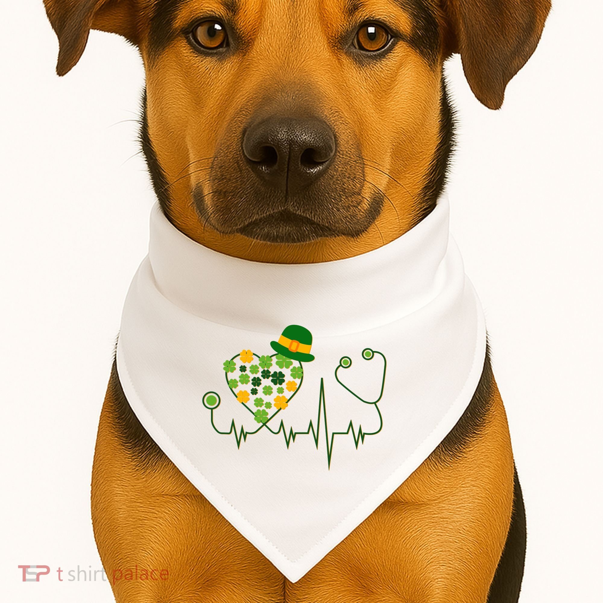 Cute St Patricks Day Lucky Shamrock Clover Stethoscope USA-Made Doggie Bandana