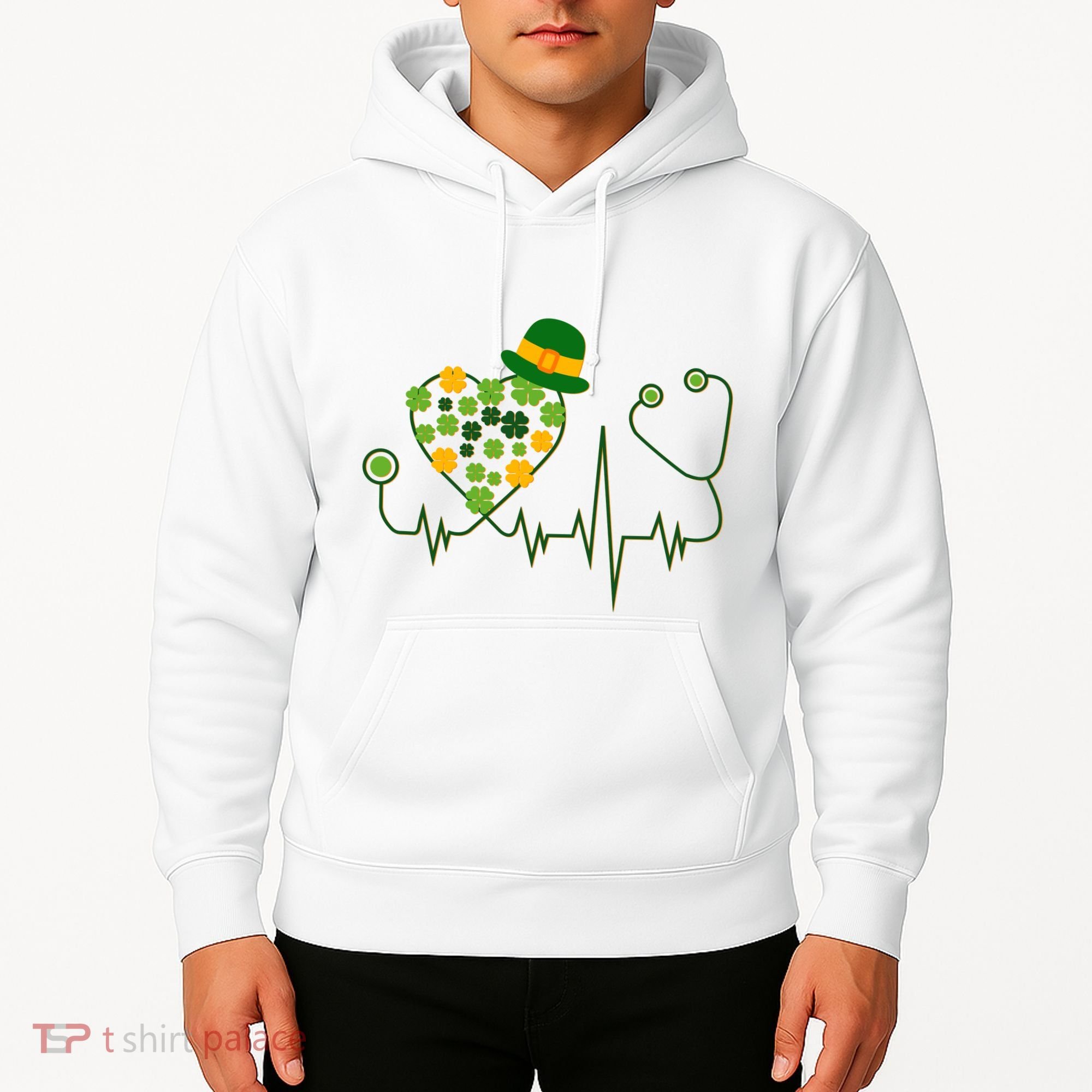 Cute St Patricks Day Lucky Shamrock Clover Stethoscope Hoodie