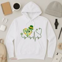 Cute St Patricks Day Lucky Shamrock Clover Stethoscope Hoodie thumb 3