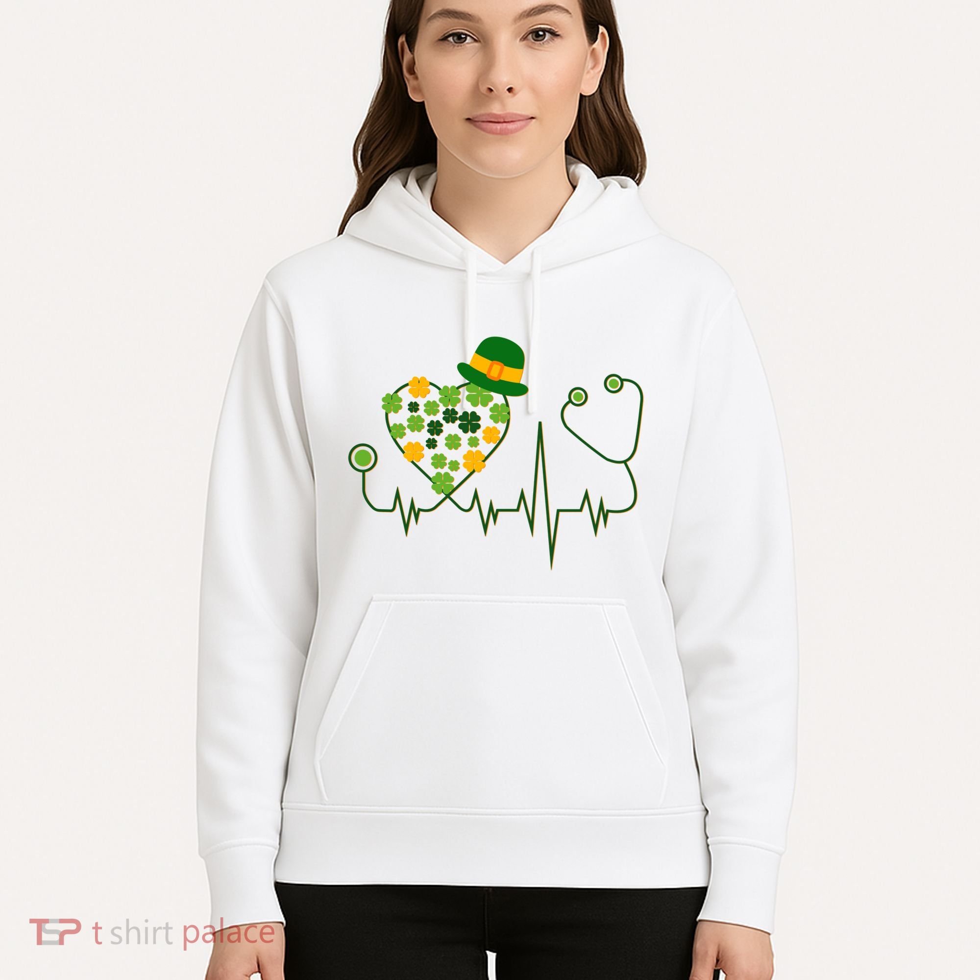 Cute St Patricks Day Lucky Shamrock Clover Stethoscope Hoodie