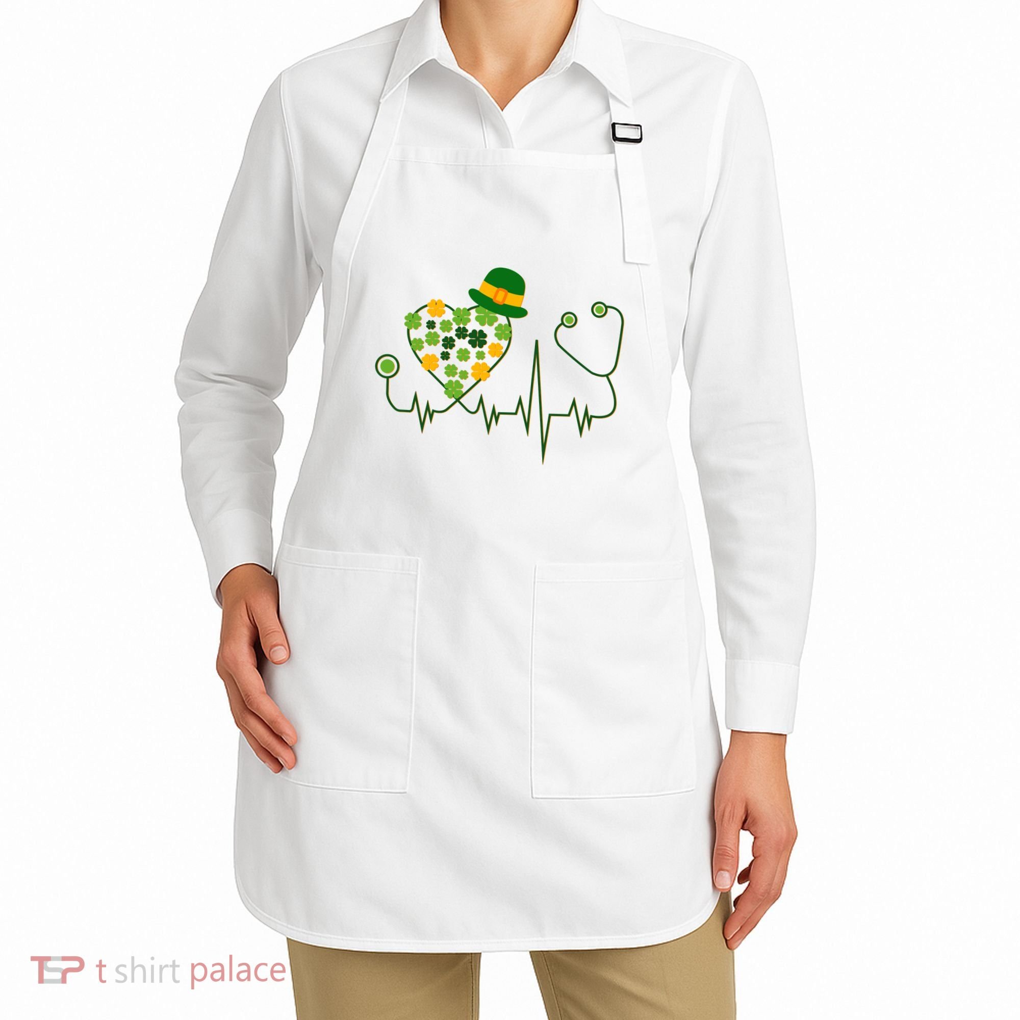 Cute St Patricks Day Lucky Shamrock Clover Stethoscope Apron