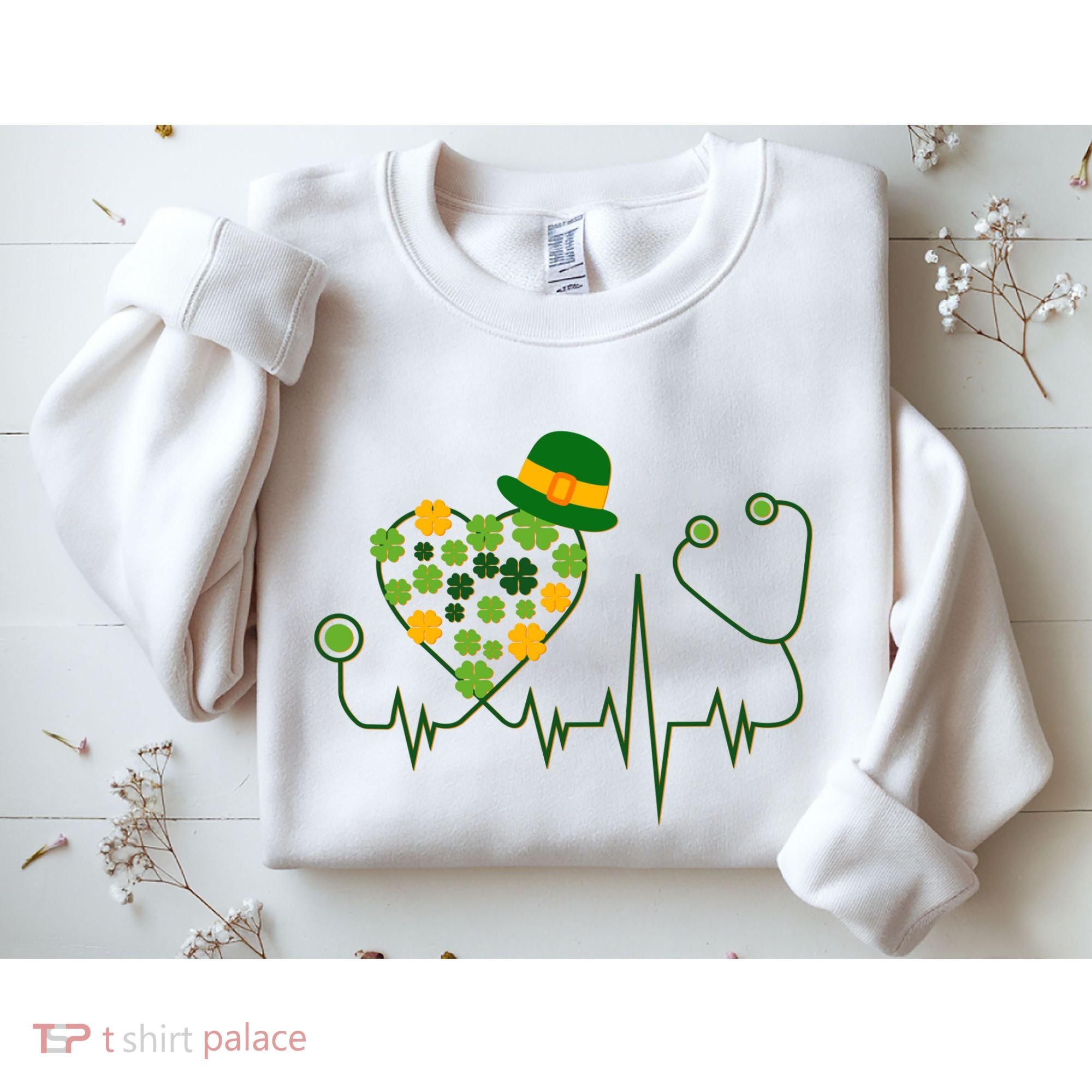 Cute St Patricks Day Lucky Shamrock Clover Stethoscope Sweatshirt