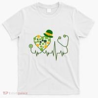 Cute St Patricks Day Lucky Shamrock Clover Stethoscope T-Shirt thumb 0