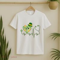 Cute St Patricks Day Lucky Shamrock Clover Stethoscope T-Shirt thumb 2