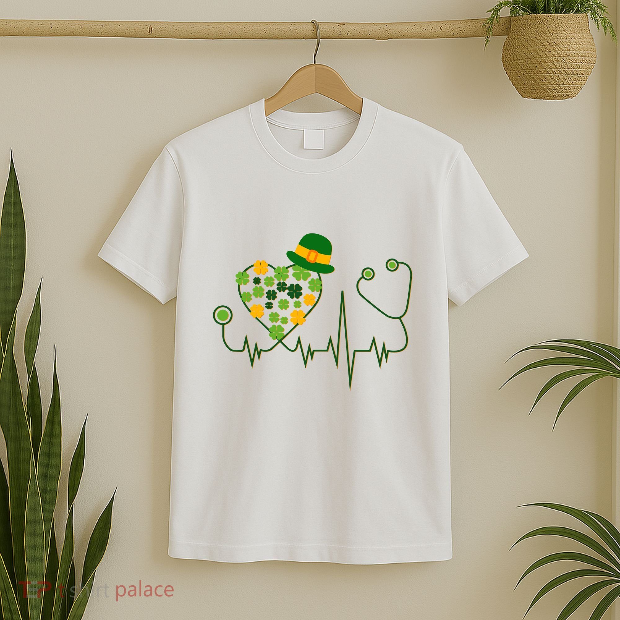 Cute St Patricks Day Lucky Shamrock Clover Stethoscope T-Shirt