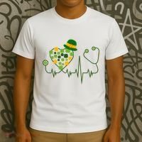 Cute St Patricks Day Lucky Shamrock Clover Stethoscope T-Shirt thumb 3