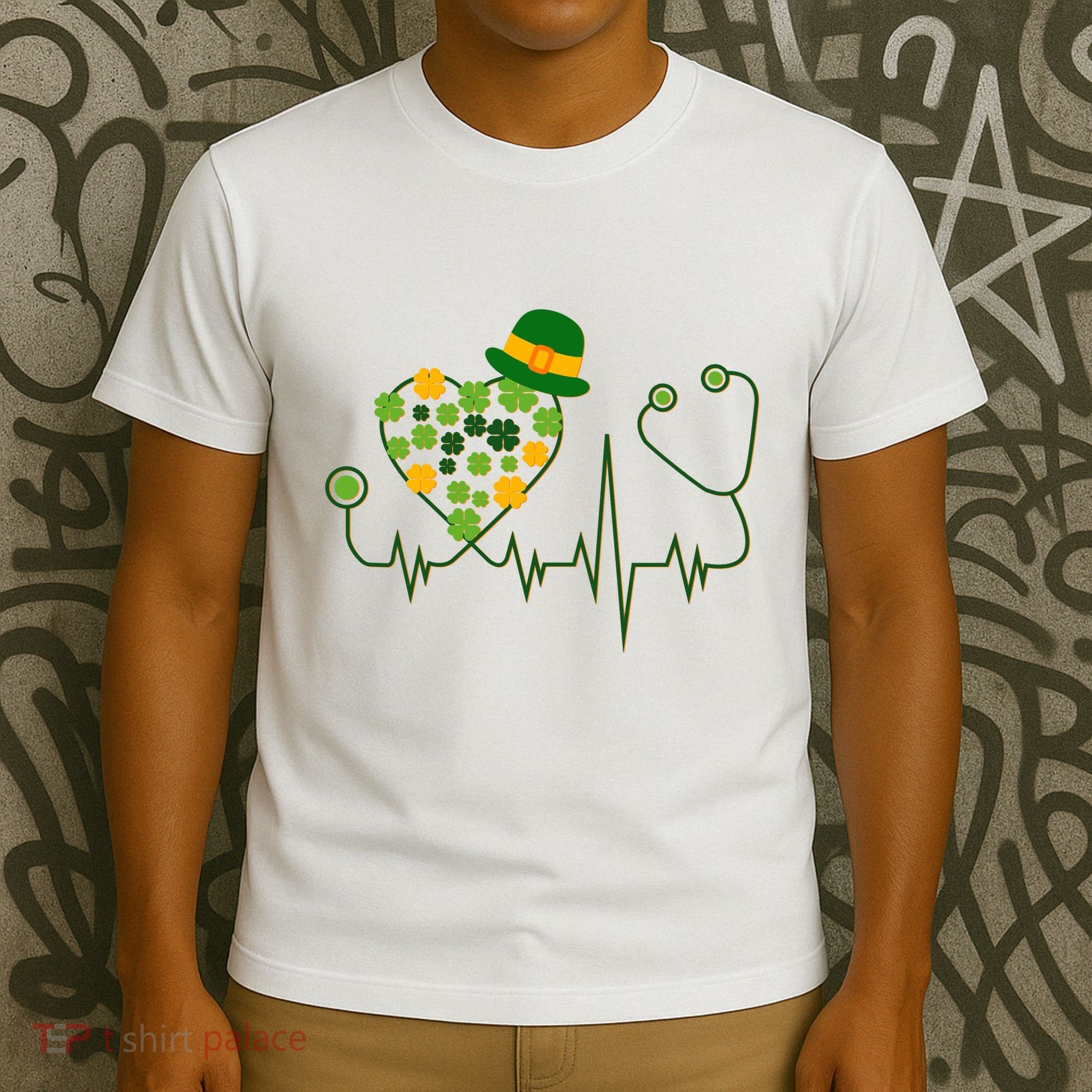 Cute St Patricks Day Lucky Shamrock Clover Stethoscope T-Shirt