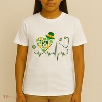 Cute St Patricks Day Lucky Shamrock Clover Stethoscope T-Shirt thumb 4