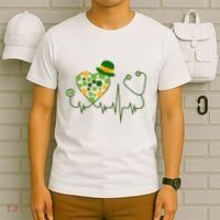 Cute St Patricks Day Lucky Shamrock Clover Stethoscope T-Shirt thumb 6