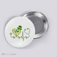 Cute St Patricks Day Lucky Shamrock Clover Stethoscope Button thumb 0