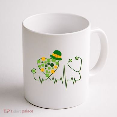 Cute St Patricks Day Lucky Shamrock Clover Stethoscope Coffee Mug back
