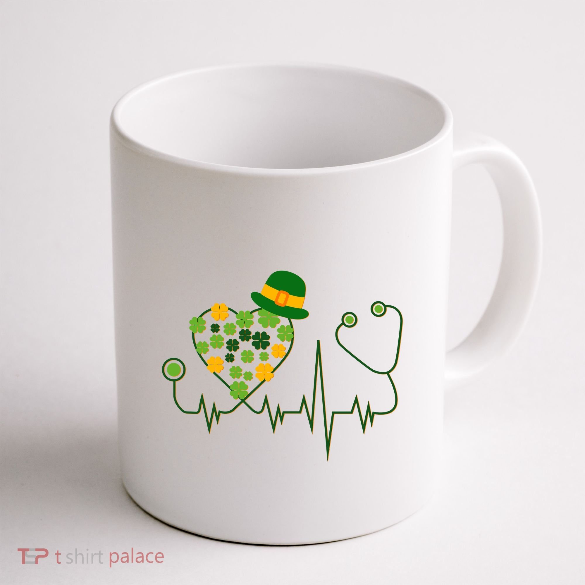 Cute St Patricks Day Lucky Shamrock Clover Stethoscope Coffee Mug