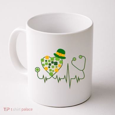 Cute St Patricks Day Lucky Shamrock Clover Stethoscope Coffee Mug