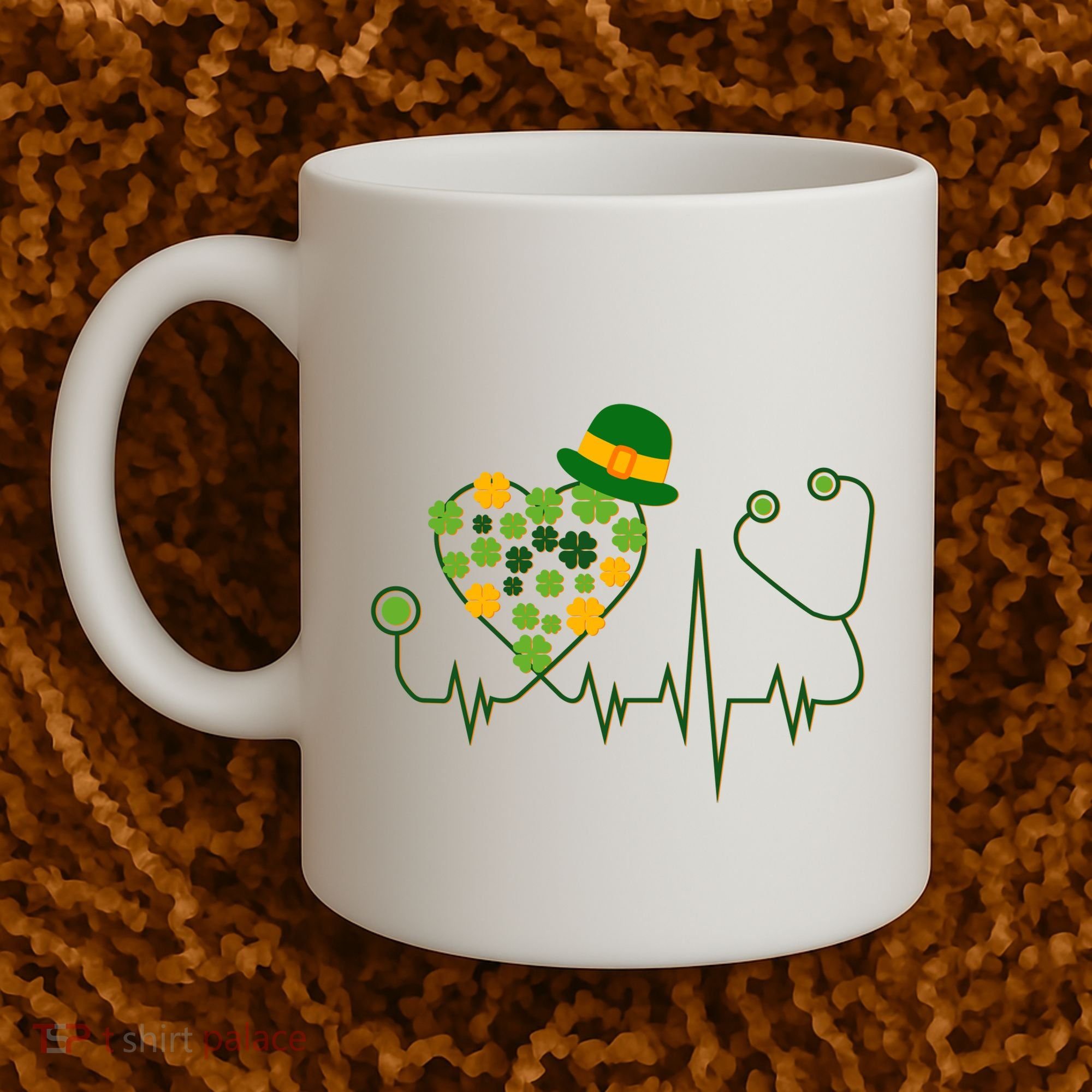 Cute St Patricks Day Lucky Shamrock Clover Stethoscope Coffee Mug