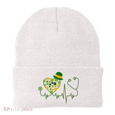 Cute St Patricks Day Lucky Shamrock Clover Stethoscope Beanie