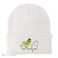 Cute St Patricks Day Lucky Shamrock Clover Stethoscope Beanie thumb 0