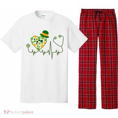 Cute St Patricks Day Lucky Shamrock Clover Stethoscope Pajama Set
