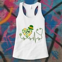 Cute St Patricks Day Lucky Shamrock Clover Stethoscope Women's Tank Top thumb 3