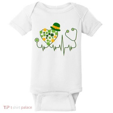 Cute St Patricks Day Lucky Shamrock Clover Stethoscope Baby Bodysuit