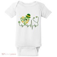 Cute St Patricks Day Lucky Shamrock Clover Stethoscope Baby Bodysuit thumb 0