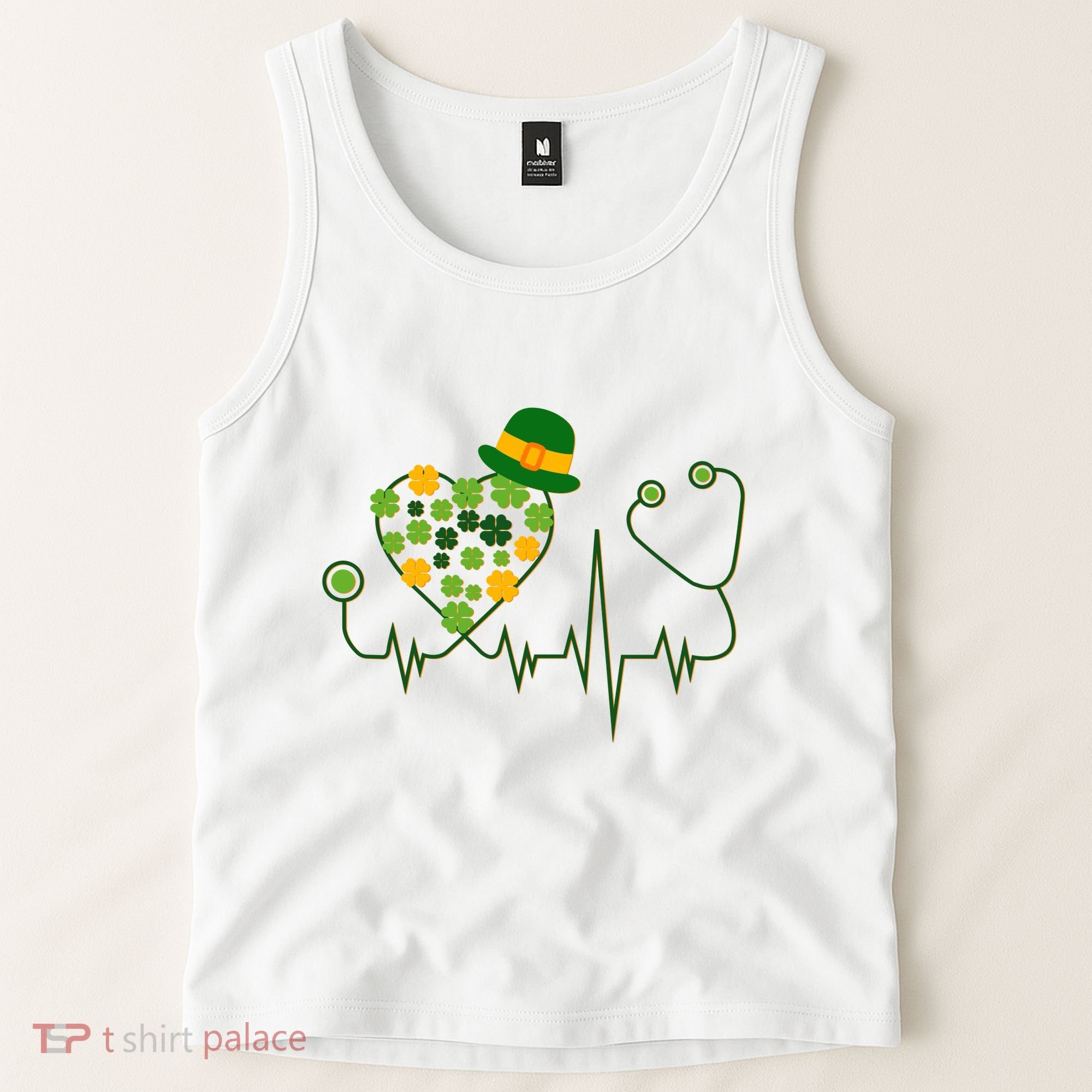 Cute St Patricks Day Lucky Shamrock Clover Stethoscope Tank Top