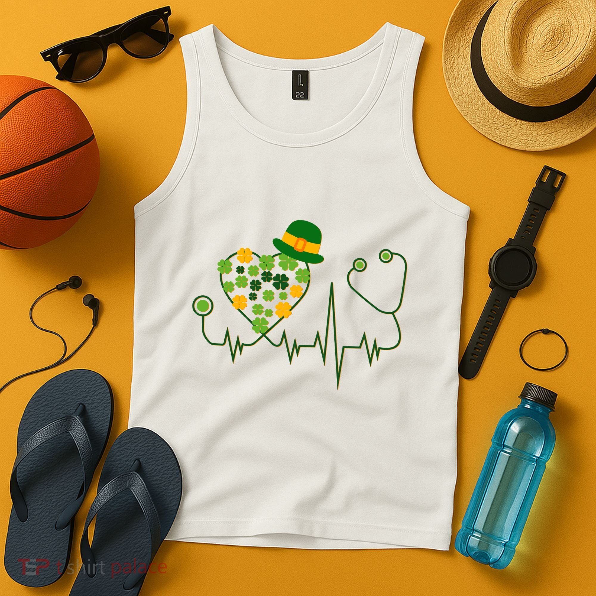 Cute St Patricks Day Lucky Shamrock Clover Stethoscope Tank Top