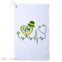 Cute St Patricks Day Lucky Shamrock Clover Stethoscope Golf Towel thumb 0