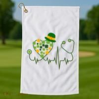 Cute St Patricks Day Lucky Shamrock Clover Stethoscope Golf Towel thumb 1