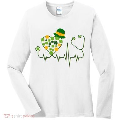 Cute St Patricks Day Lucky Shamrock Clover Stethoscope Women's Long Sleeve Shirt