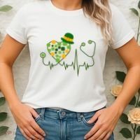 Cute St Patricks Day Lucky Shamrock Clover Stethoscope Women's T-Shirt thumb 2