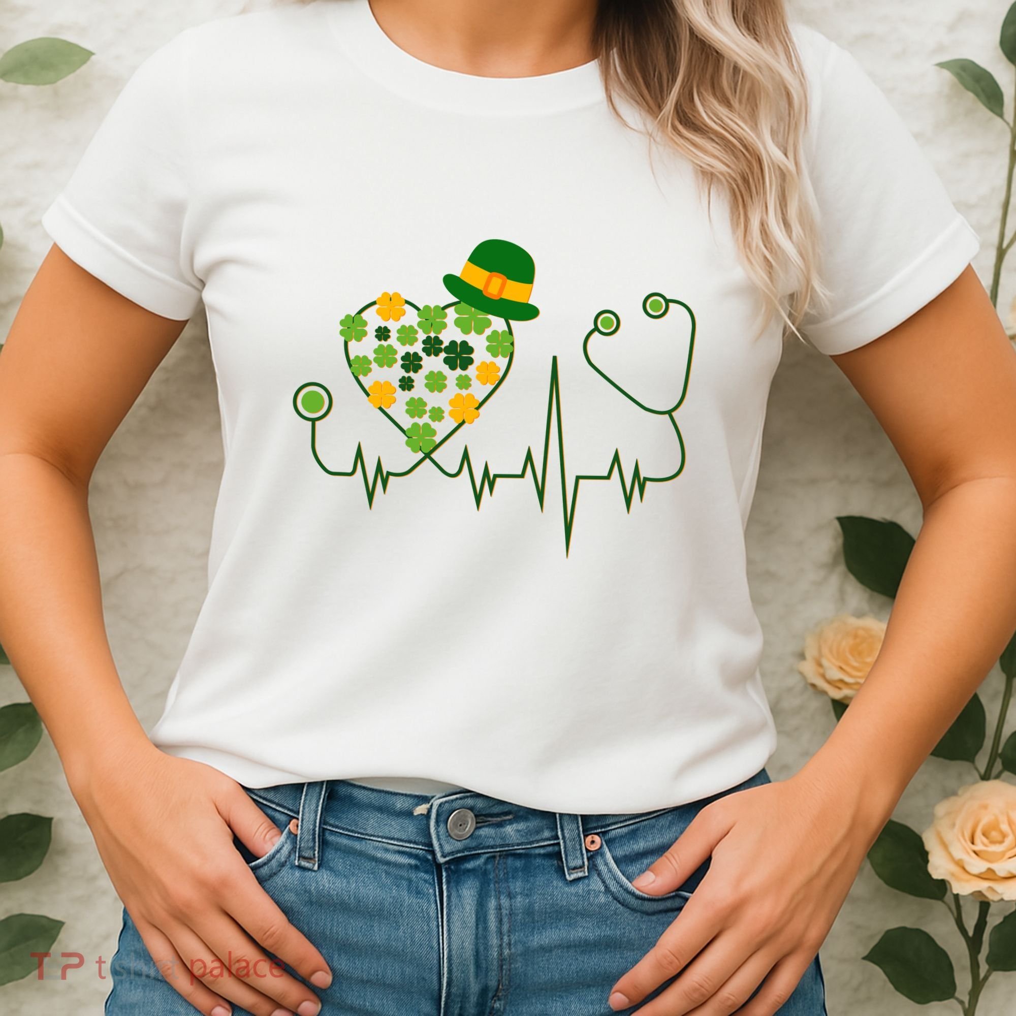 Cute St Patricks Day Lucky Shamrock Clover Stethoscope Women's T-Shirt